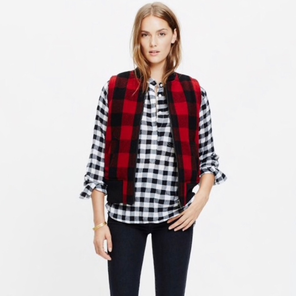Madewell Red Buffalo Check Vest with wool lining
